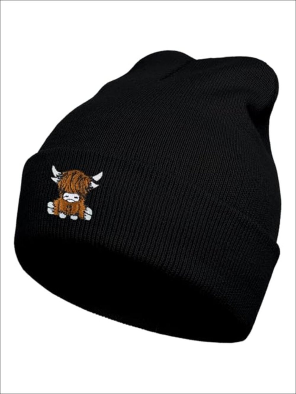 Highland Cow Embroidered Beanie Knit Winter Skull Cap Unisex Adult